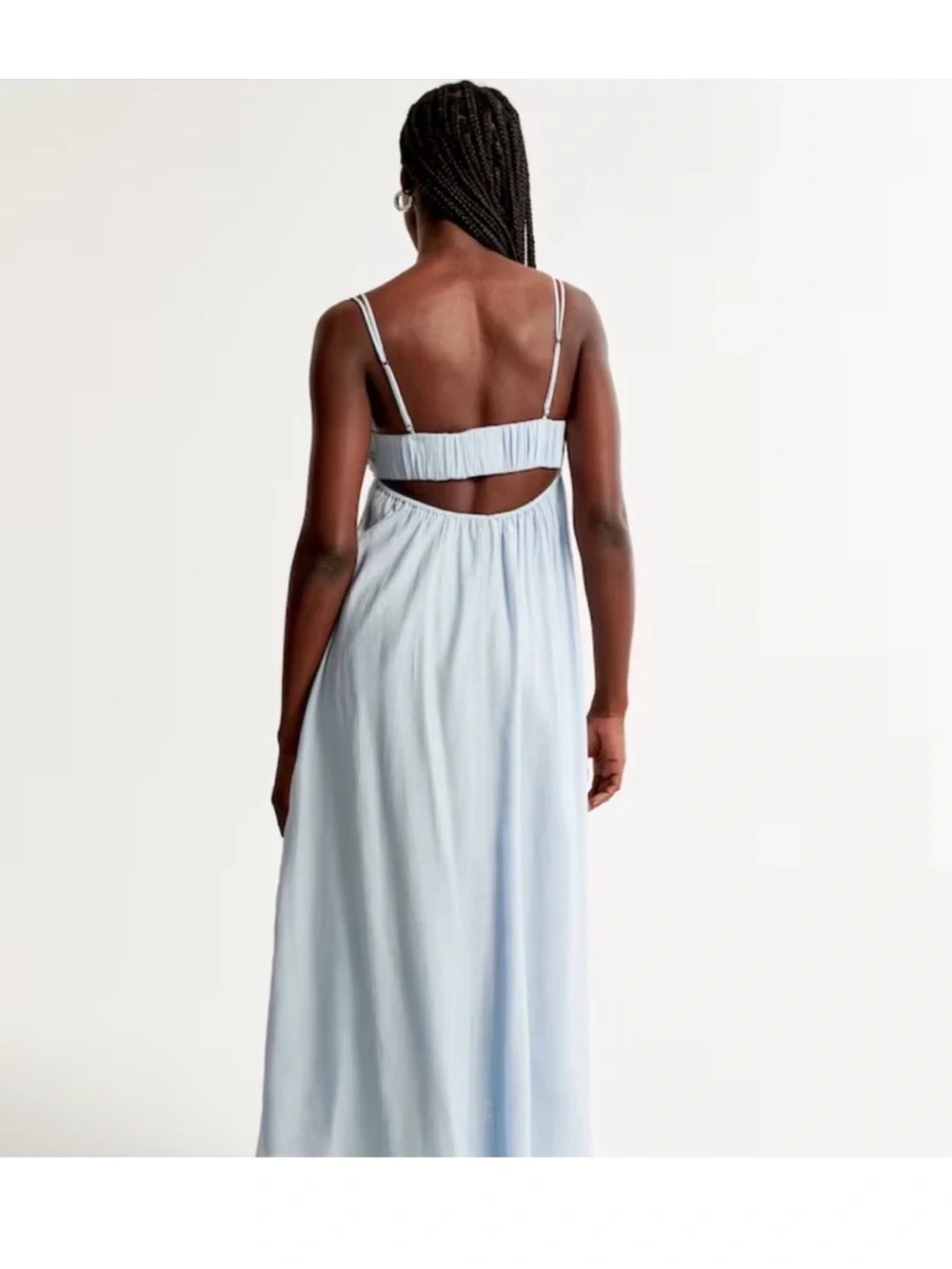 Abercrombie & Fitch Baby Blue Smocked Bodice crinkled Maxi Dress SZ L